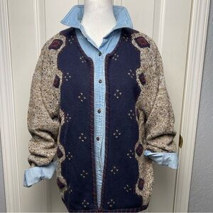 Christopher & Banks navy flecked knit zip up cardigan sweater cottage grandma M